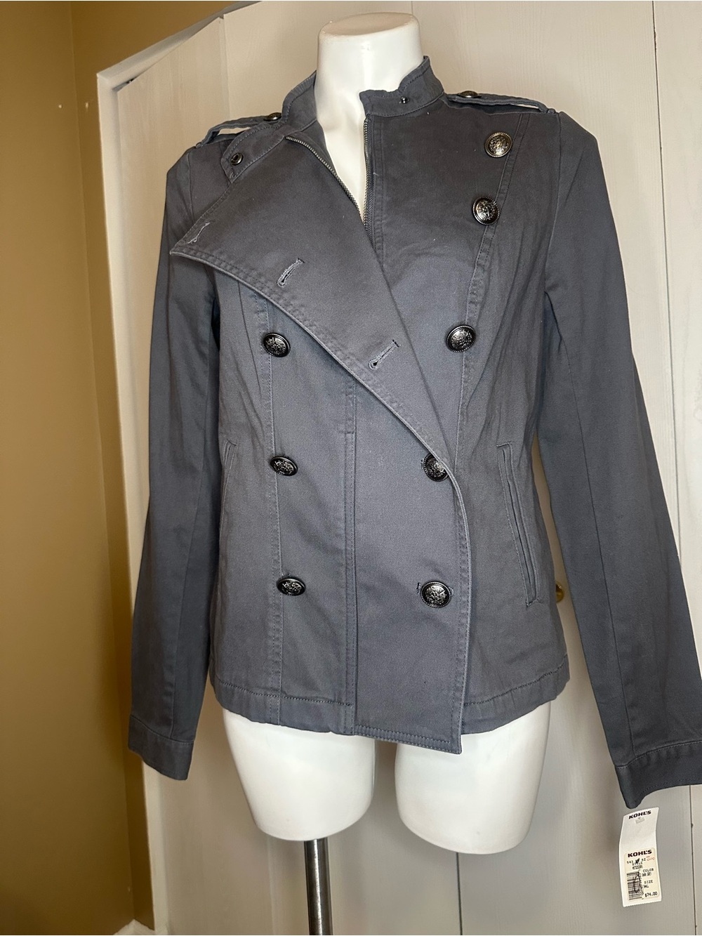 Sonoma Gray Double-Breasted Peacoat Jacket